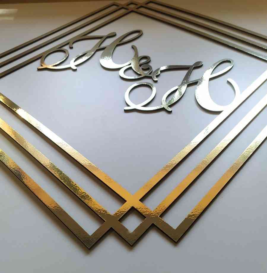 Весільна монограма з ініціалами молодих - великий розмір, дзеркальні та матові кольори - Фото 3