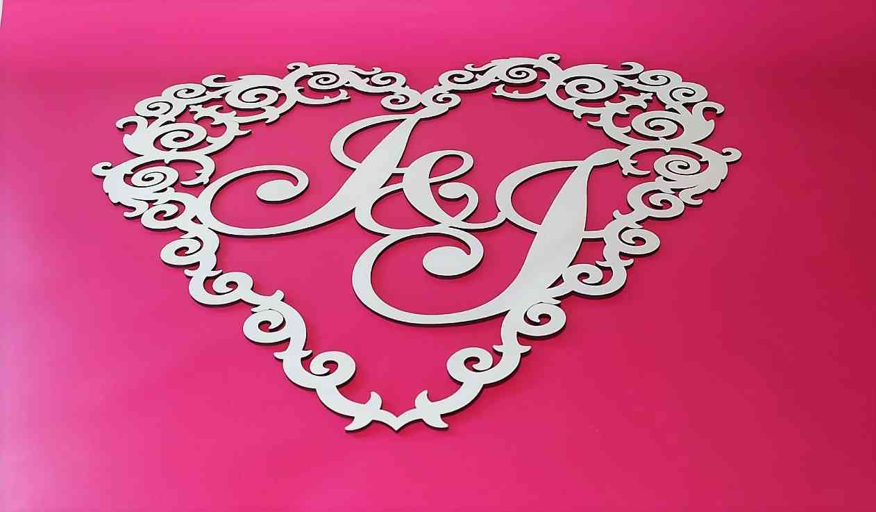 Серце монограма з ініціалами молодят - різні кольори - Фото 2